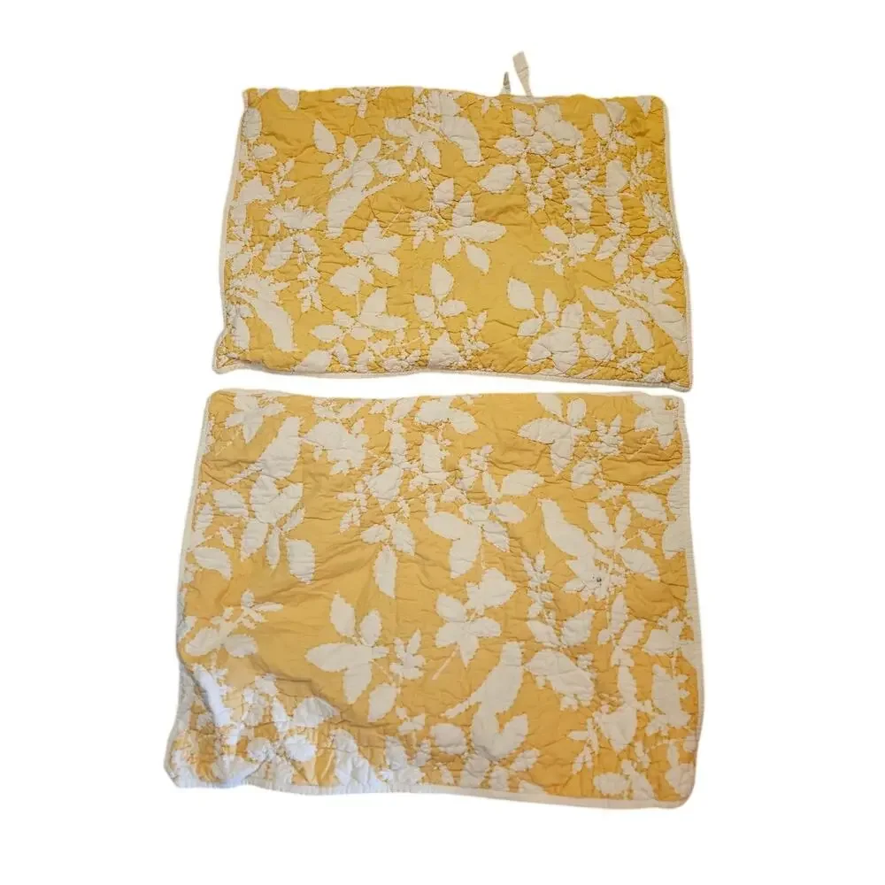 2 Pottery Barn Standard Pillow Shams Yellow White Flower Cotton Cottage